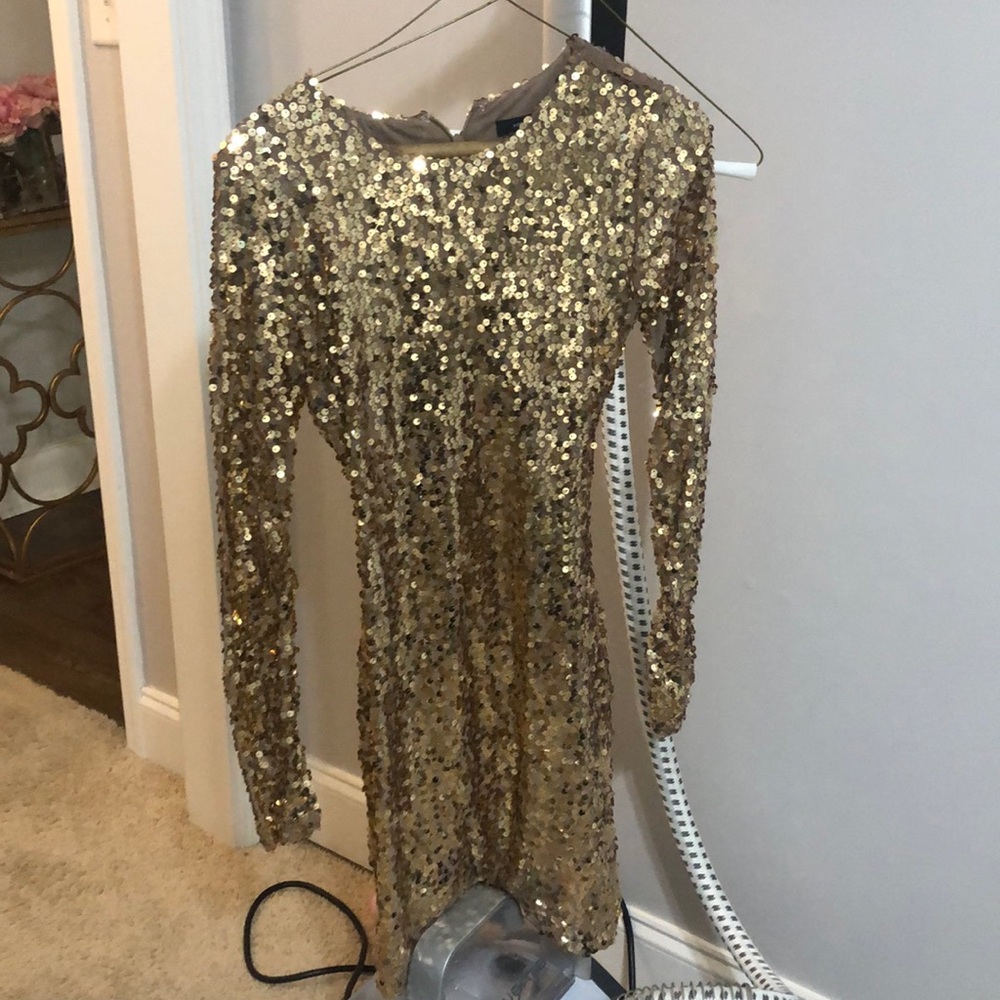 Gold French Connections Sequin Dress (Size 4)